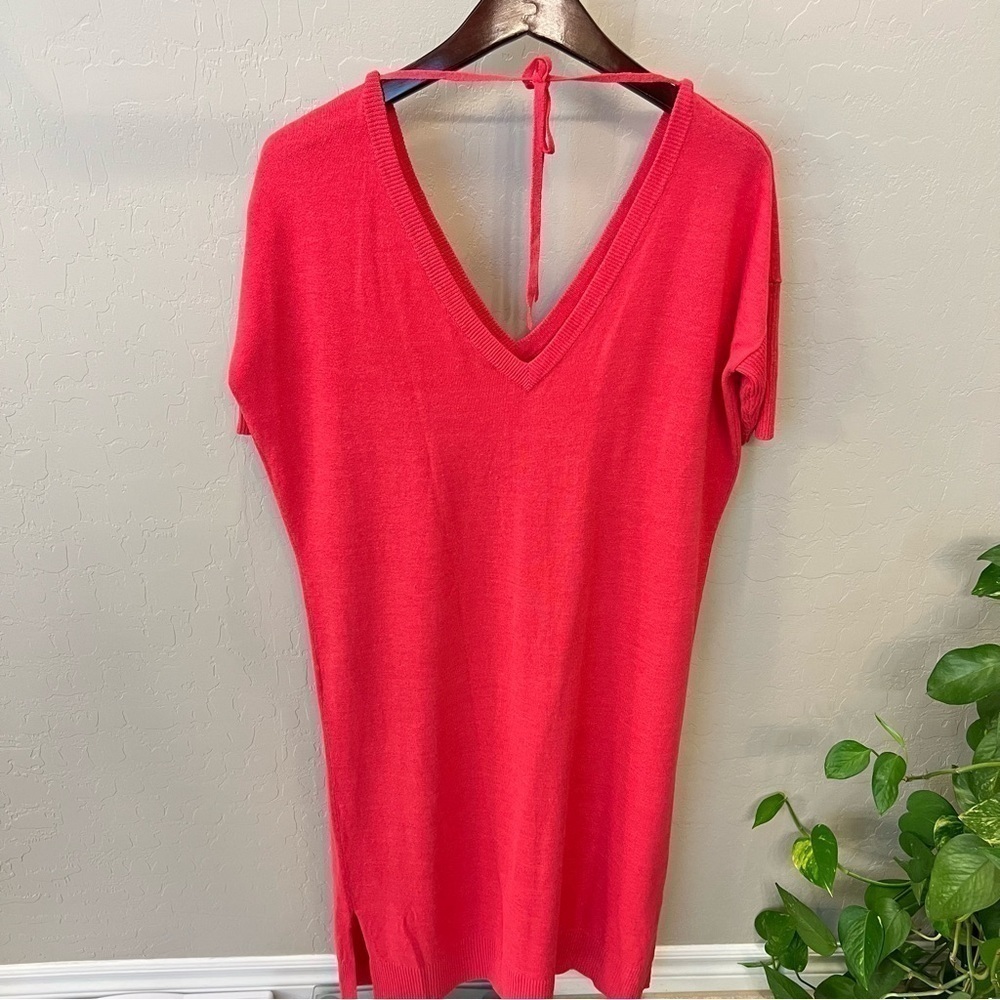J. Peterman linen blend shift Sweater dress, pink midi length, elbow length, S - Picture 5 of 11